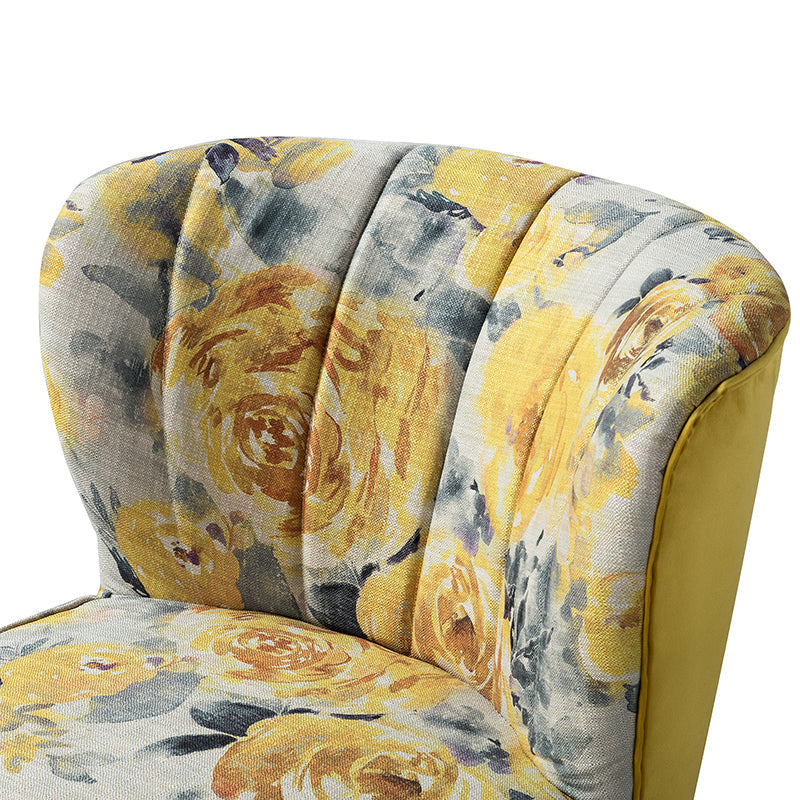 Fauteuil club touffeté en polyester avec rembourrage en mousse et pieds coniques en métal doré | Noir / Ivoire / Vert / Bleu / Jaune | Monoplace