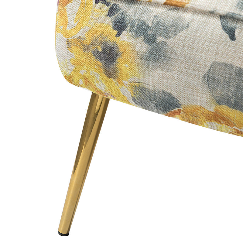 Fauteuil club touffeté en polyester avec rembourrage en mousse et pieds coniques en métal doré | Noir / Ivoire / Vert / Bleu / Jaune | Monoplace
