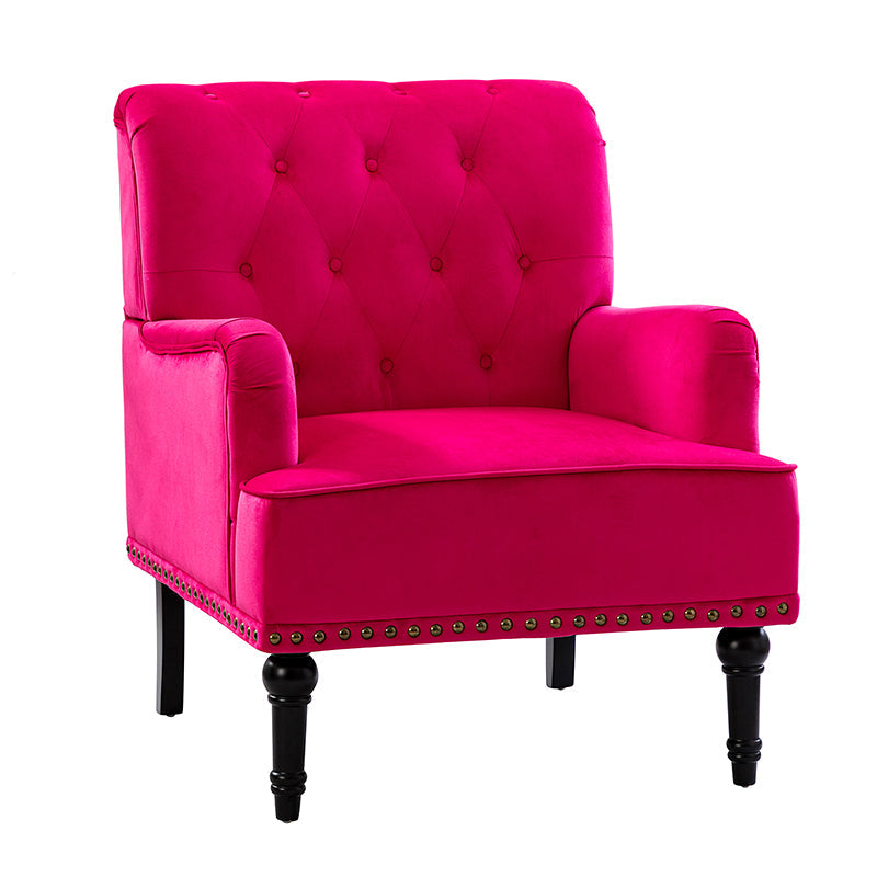 Fauteuil en velours avec rembourrage en mousse et pieds sculptés en bois massif noir | Bleu marine / Sarcelle / Fuchsia / Vert | Un seul siège