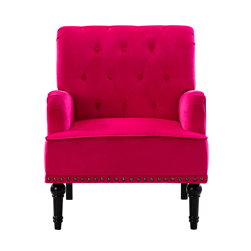 Fauteuil en velours avec rembourrage en mousse et pieds sculptés en bois massif noir | Bleu marine / Sarcelle / Fuchsia / Vert | Un seul siège