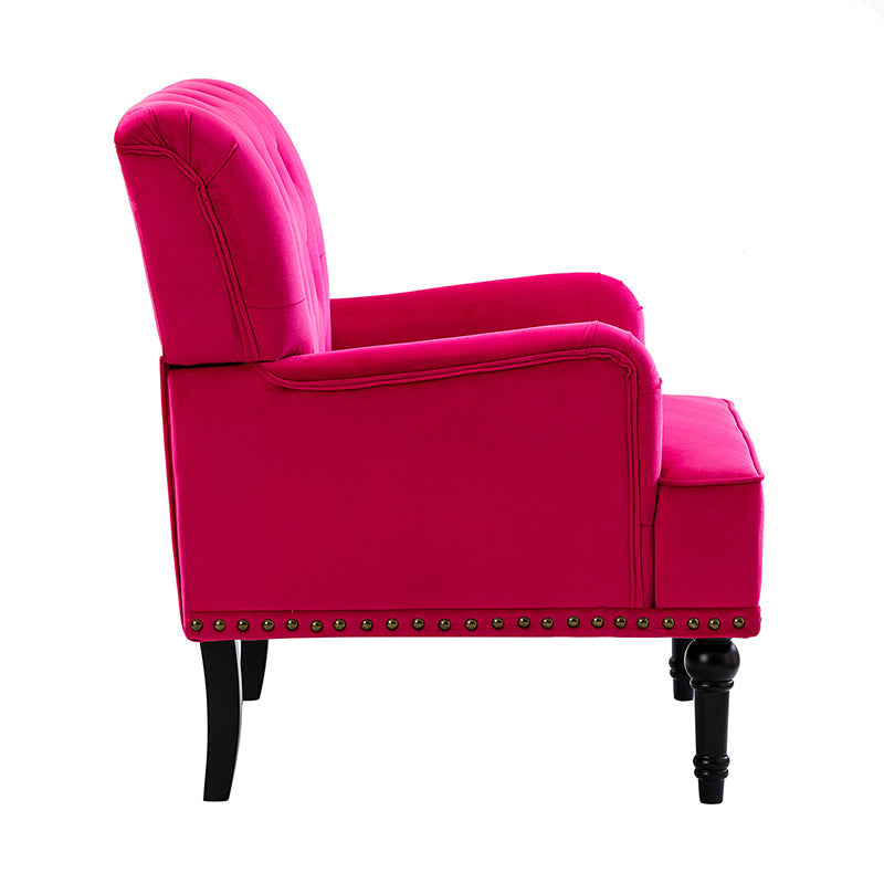 Fauteuil en velours avec rembourrage en mousse et pieds sculptés en bois massif noir | Bleu marine / Sarcelle / Fuchsia / Vert | Un seul siège