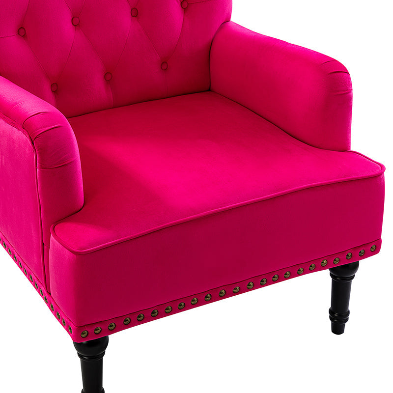 Fauteuil en velours avec rembourrage en mousse et pieds sculptés en bois massif noir | Bleu marine / Sarcelle / Fuchsia / Vert | Un seul siège