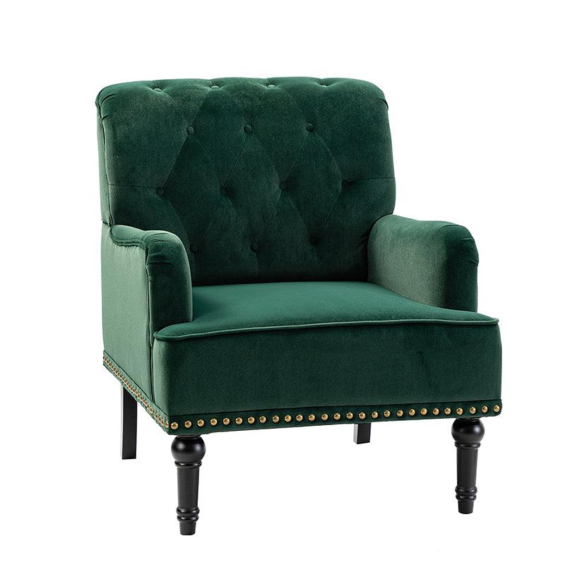 Fauteuil en velours avec rembourrage en mousse et pieds sculptés en bois massif noir | Bleu marine / Sarcelle / Fuchsia / Vert | Un seul siège
