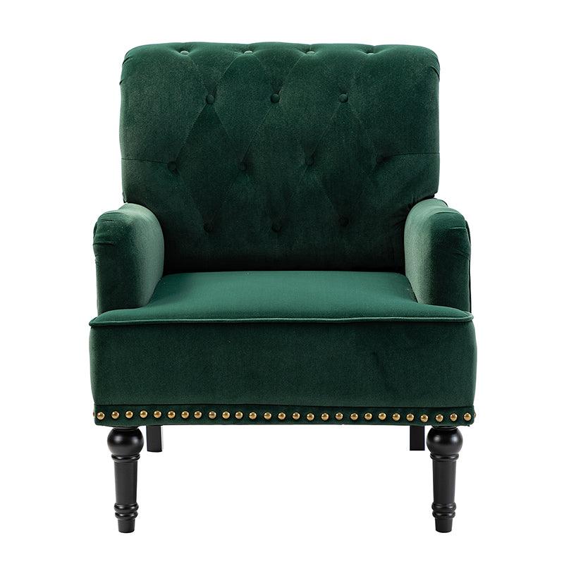 Fauteuil en velours avec rembourrage en mousse et pieds sculptés en bois massif noir | Bleu marine / Sarcelle / Fuchsia / Vert | Un seul siège