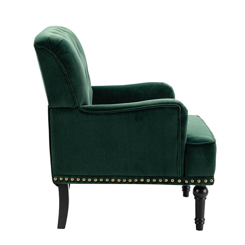 Fauteuil en velours avec rembourrage en mousse et pieds sculptés en bois massif noir | Bleu marine / Sarcelle / Fuchsia / Vert | Un seul siège