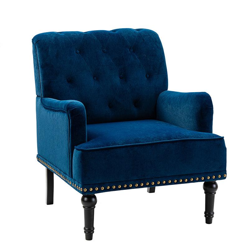 Fauteuil en velours avec rembourrage en mousse et pieds sculptés en bois massif noir | Bleu marine / Sarcelle / Fuchsia / Vert | Un seul siège