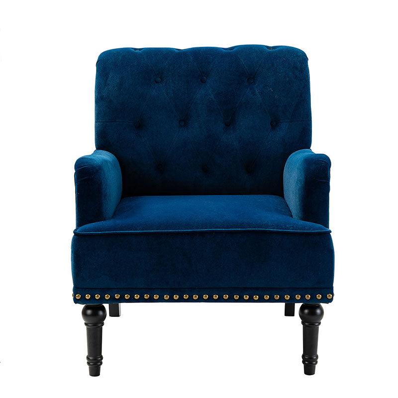 Fauteuil en velours avec rembourrage en mousse et pieds sculptés en bois massif noir | Bleu marine / Sarcelle / Fuchsia / Vert | Un seul siège
