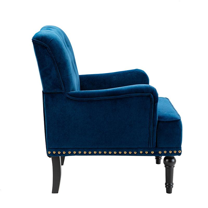 Fauteuil en velours avec rembourrage en mousse et pieds sculptés en bois massif noir | Bleu marine / Sarcelle / Fuchsia / Vert | Un seul siège