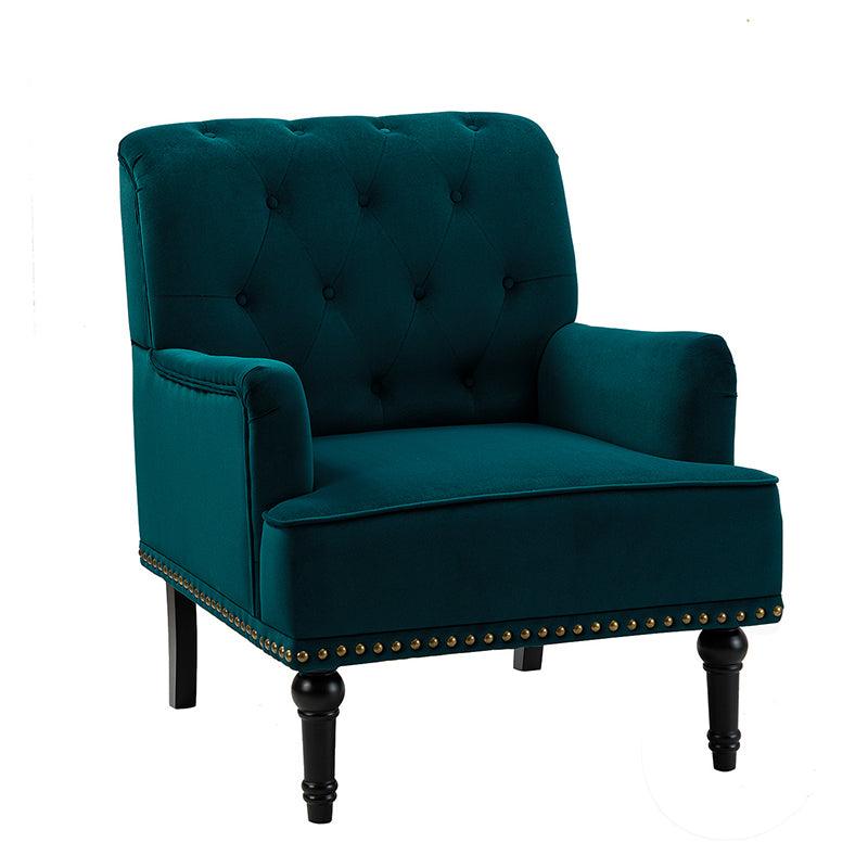 Fauteuil en velours avec rembourrage en mousse et pieds sculptés en bois massif noir | Bleu marine / Sarcelle / Fuchsia / Vert | Un seul siège