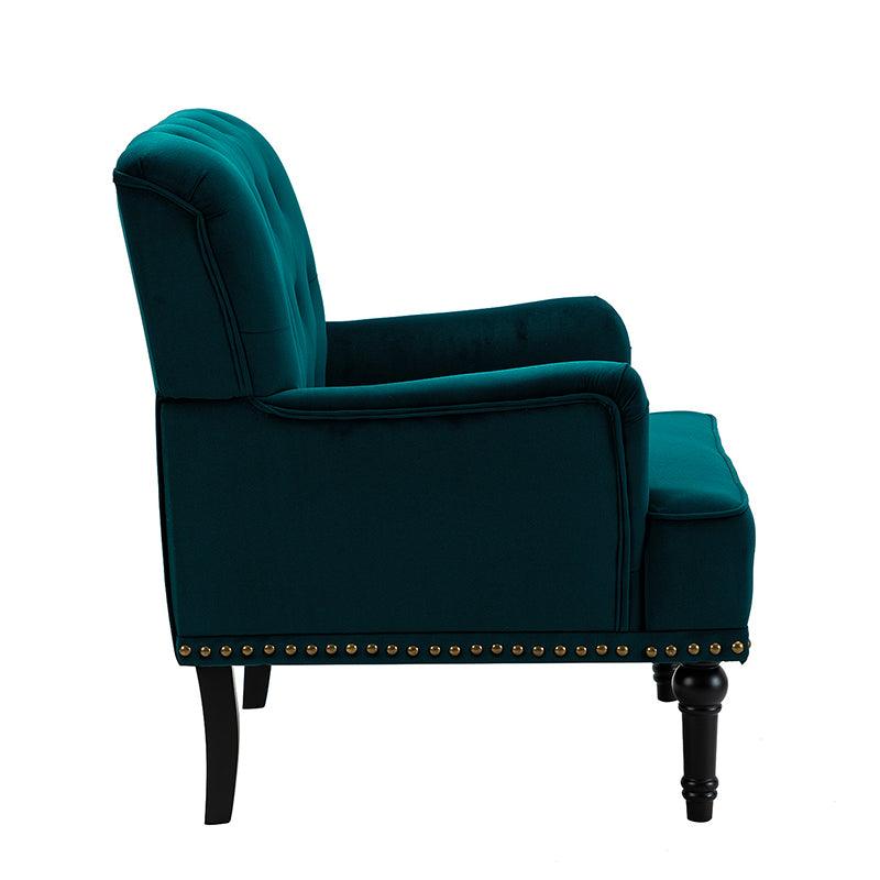 Fauteuil en velours avec rembourrage en mousse et pieds sculptés en bois massif noir | Bleu marine / Sarcelle / Fuchsia / Vert | Un seul siège