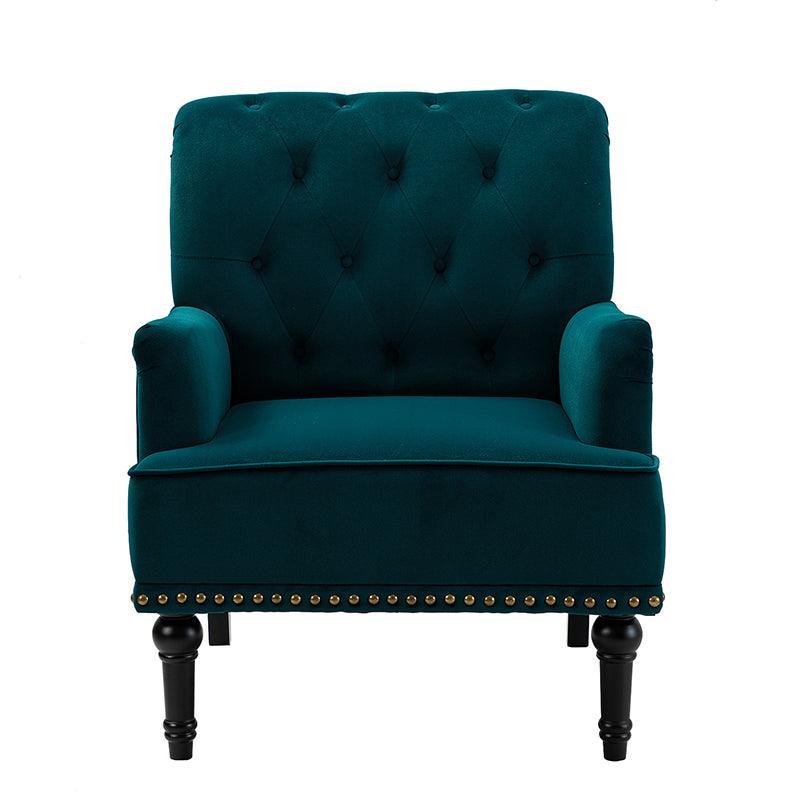 Fauteuil en velours avec rembourrage en mousse et pieds sculptés en bois massif noir | Bleu marine / Sarcelle / Fuchsia / Vert | Un seul siège