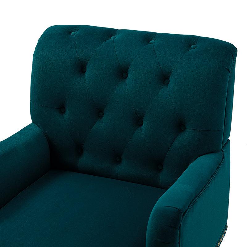 Fauteuil en velours avec rembourrage en mousse et pieds sculptés en bois massif noir | Bleu marine / Sarcelle / Fuchsia / Vert | Un seul siège