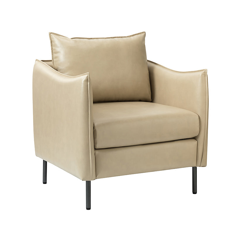 Fauteuil en similicuir à accoudoirs carrés avec coussins amovibles, assise en mousse et ressorts hélicoïdaux et pieds en métal gris fumé | Camel / Marron / Beige / Noir / Gris / Bleu marine | Une place