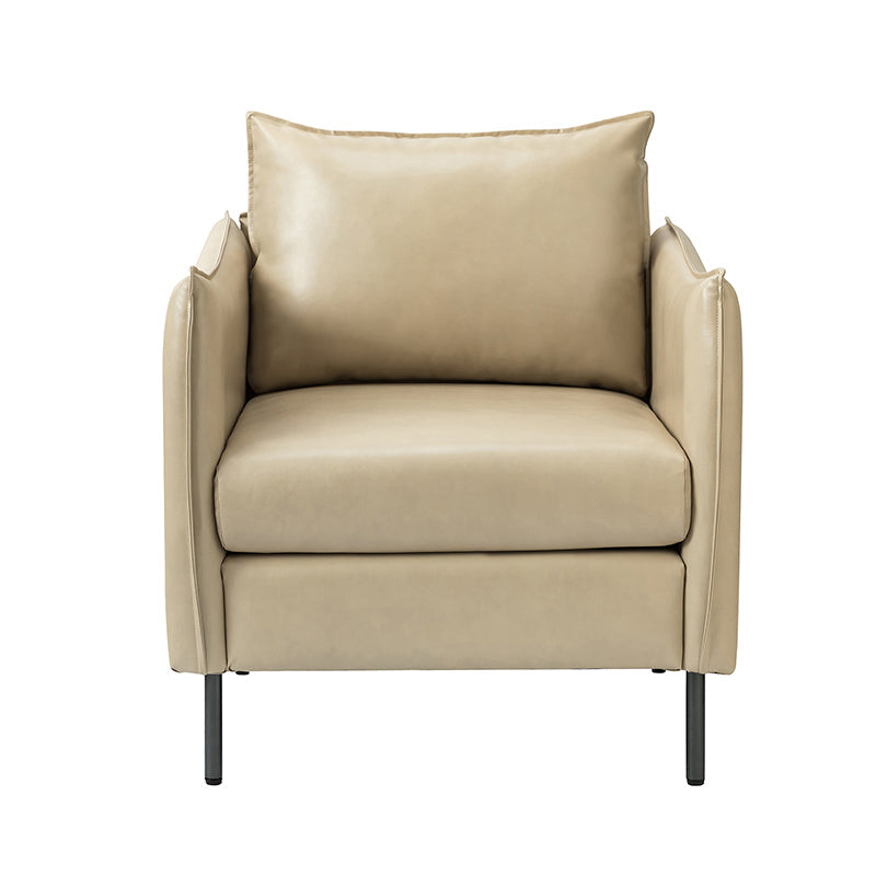 Fauteuil en similicuir à accoudoirs carrés avec coussins amovibles, assise en mousse et ressorts hélicoïdaux et pieds en métal gris fumé | Camel / Marron / Beige / Noir / Gris / Bleu marine | Une place