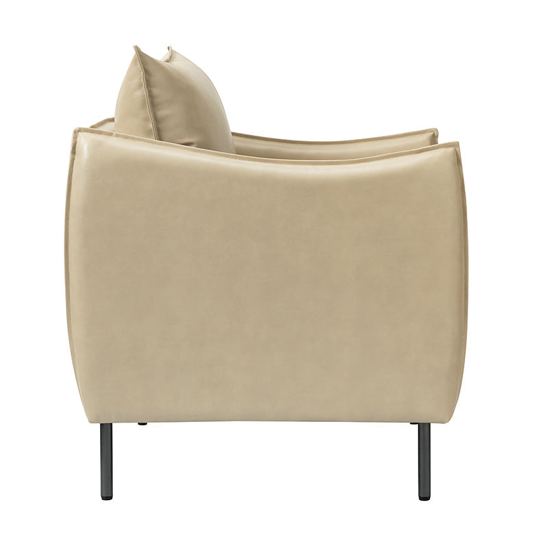 Fauteuil en similicuir à accoudoirs carrés avec coussins amovibles, assise en mousse et ressorts hélicoïdaux et pieds en métal gris fumé | Camel / Marron / Beige / Noir / Gris / Bleu marine | Une place