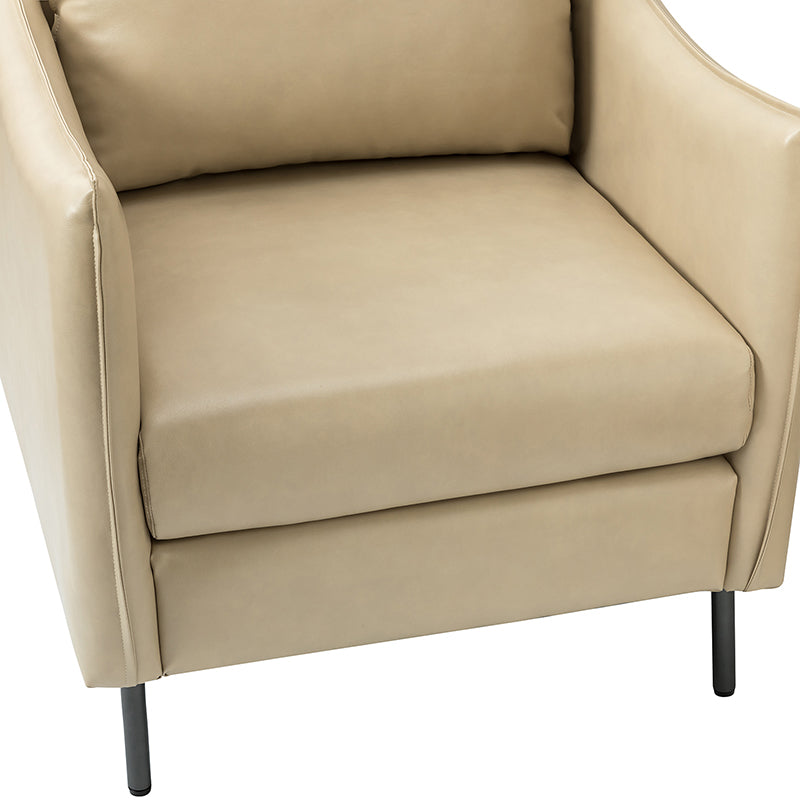 Fauteuil en similicuir à accoudoirs carrés avec coussins amovibles, assise en mousse et ressorts hélicoïdaux et pieds en métal gris fumé | Camel / Marron / Beige / Noir / Gris / Bleu marine | Une place