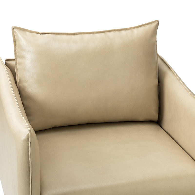 Fauteuil en similicuir à accoudoirs carrés avec coussins amovibles, assise en mousse et ressorts hélicoïdaux et pieds en métal gris fumé | Camel / Marron / Beige / Noir / Gris / Bleu marine | Une place