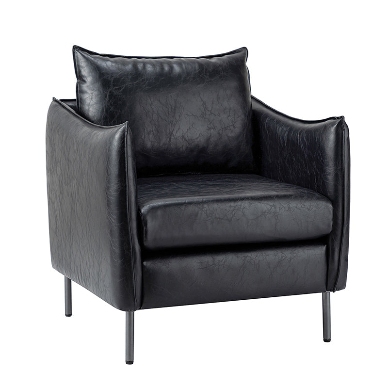 Fauteuil en similicuir à accoudoirs carrés avec coussins amovibles, assise en mousse et ressorts hélicoïdaux et pieds en métal gris fumé | Camel / Marron / Beige / Noir / Gris / Bleu marine | Une place