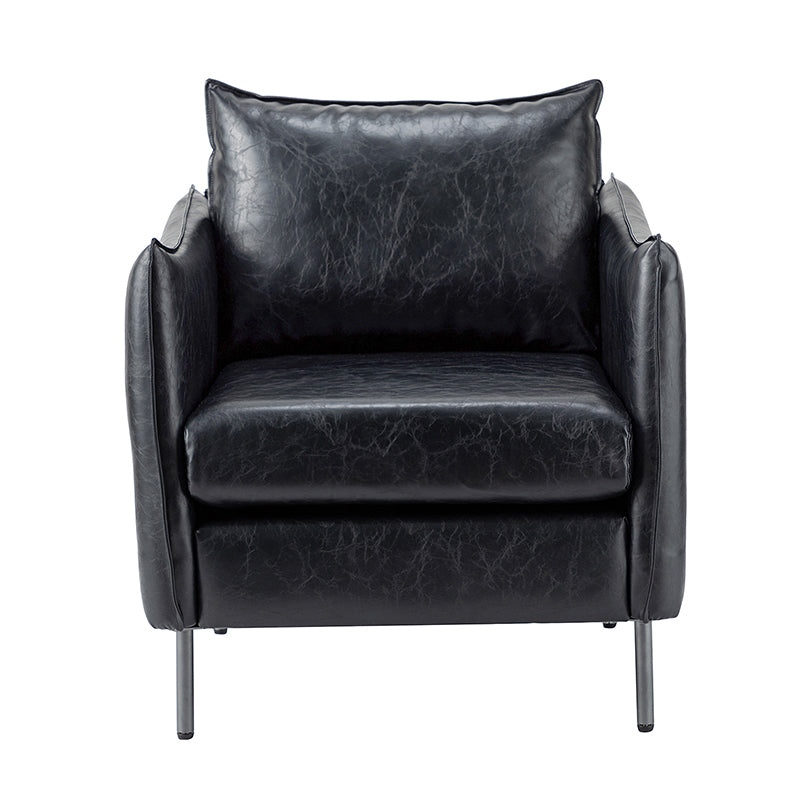 Fauteuil en similicuir à accoudoirs carrés avec coussins amovibles, assise en mousse et ressorts hélicoïdaux et pieds en métal gris fumé | Camel / Marron / Beige / Noir / Gris / Bleu marine | Une place