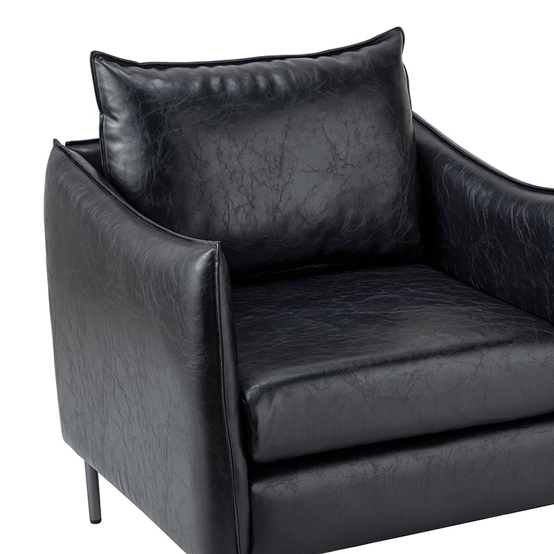 Fauteuil en similicuir à accoudoirs carrés avec coussins amovibles, assise en mousse et ressorts hélicoïdaux et pieds en métal gris fumé | Camel / Marron / Beige / Noir / Gris / Bleu marine | Une place