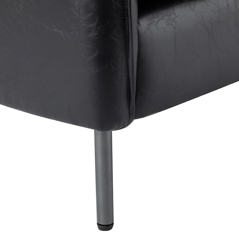 Fauteuil en similicuir à accoudoirs carrés avec coussins amovibles, assise en mousse et ressorts hélicoïdaux et pieds en métal gris fumé | Camel / Marron / Beige / Noir / Gris / Bleu marine | Une place