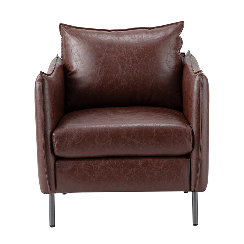 Fauteuil en similicuir à accoudoirs carrés avec coussins amovibles, assise en mousse et ressorts hélicoïdaux et pieds en métal gris fumé | Camel / Marron / Beige / Noir / Gris / Bleu marine | Une place