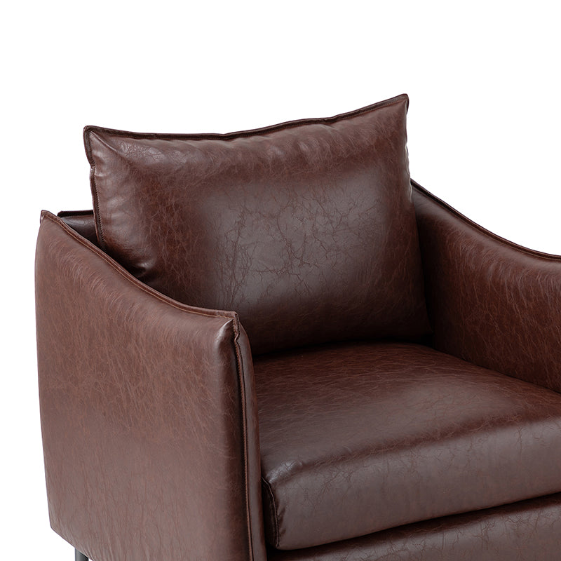 Fauteuil en similicuir à accoudoirs carrés avec coussins amovibles, assise en mousse et ressorts hélicoïdaux et pieds en métal gris fumé | Camel / Marron / Beige / Noir / Gris / Bleu marine | Une place