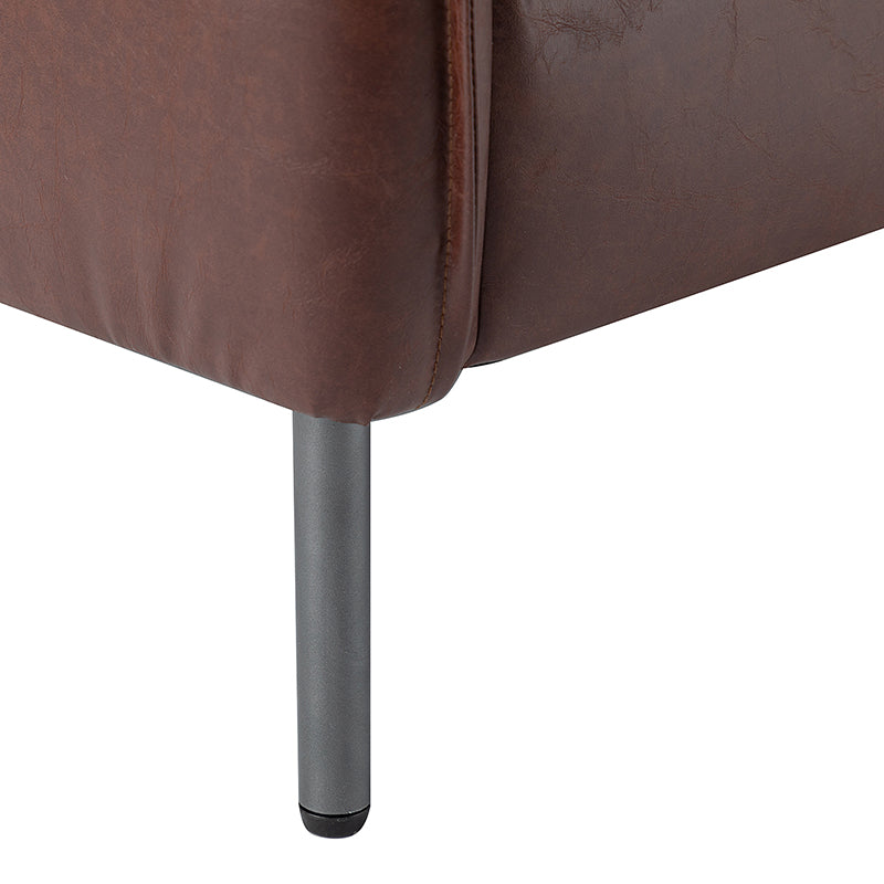 Fauteuil en similicuir à accoudoirs carrés avec coussins amovibles, assise en mousse et ressorts hélicoïdaux et pieds en métal gris fumé | Camel / Marron / Beige / Noir / Gris / Bleu marine | Une place