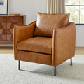 Fauteuil en similicuir à accoudoirs carrés avec coussins amovibles, assise en mousse et ressorts hélicoïdaux et pieds en métal gris fumé | Camel / Marron / Beige / Noir / Gris / Bleu marine | Une place