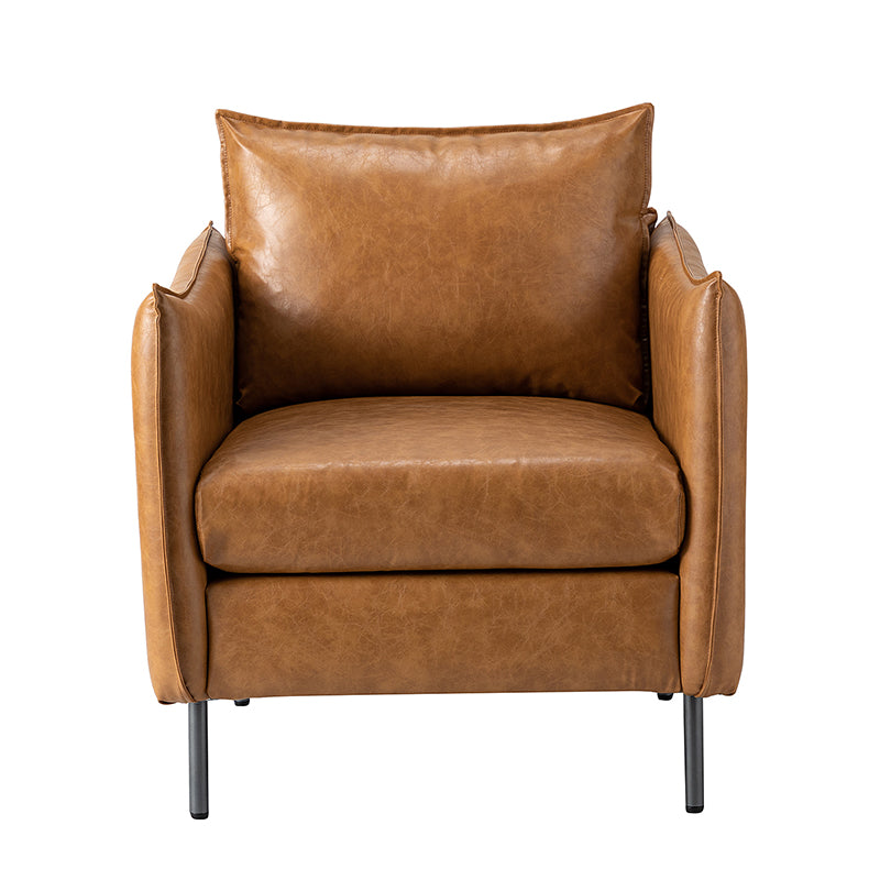 Fauteuil en similicuir à accoudoirs carrés avec coussins amovibles, assise en mousse et ressorts hélicoïdaux et pieds en métal gris fumé | Camel / Marron / Beige / Noir / Gris / Bleu marine | Une place