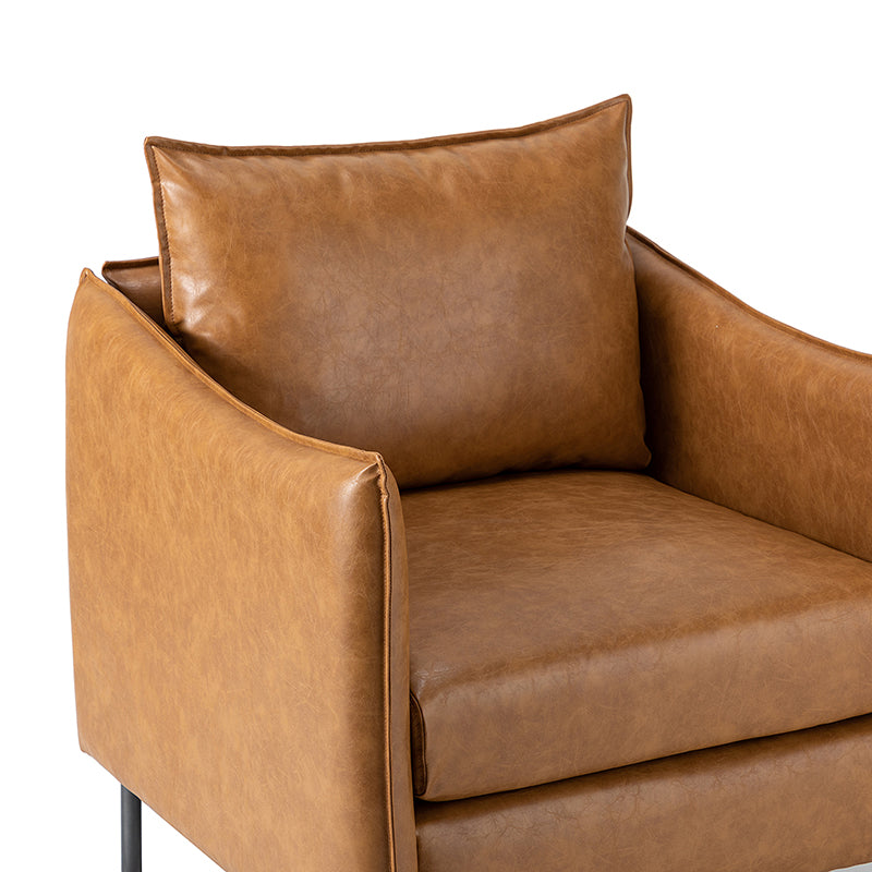 Fauteuil en similicuir à accoudoirs carrés avec coussins amovibles, assise en mousse et ressorts hélicoïdaux et pieds en métal gris fumé | Camel / Marron / Beige / Noir / Gris / Bleu marine | Une place