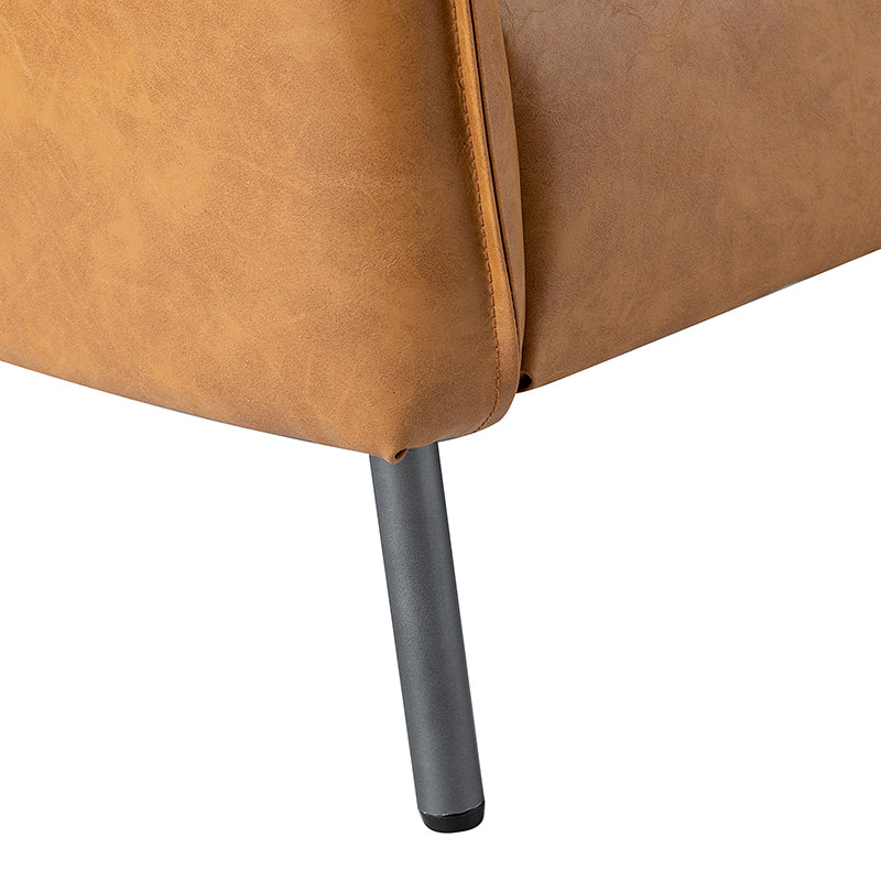 Fauteuil en similicuir à accoudoirs carrés avec coussins amovibles, assise en mousse et ressorts hélicoïdaux et pieds en métal gris fumé | Camel / Marron / Beige / Noir / Gris / Bleu marine | Une place