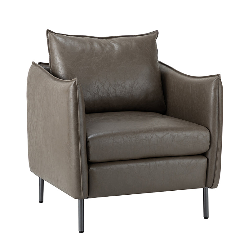 Fauteuil en similicuir à accoudoirs carrés avec coussins amovibles, assise en mousse et ressorts hélicoïdaux et pieds en métal gris fumé | Camel / Marron / Beige / Noir / Gris / Bleu marine | Une place
