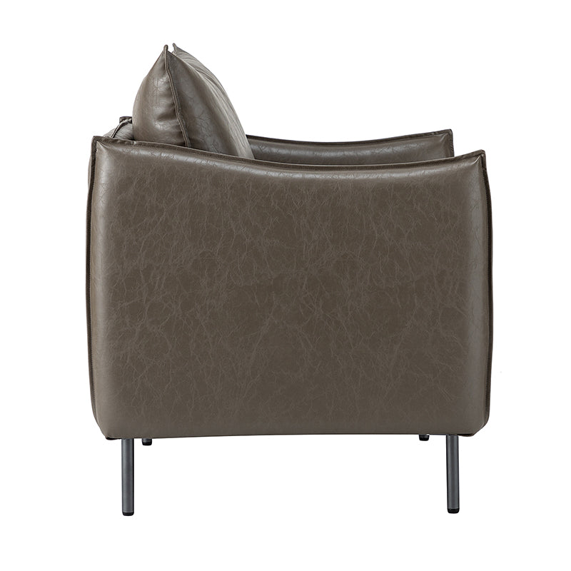 Fauteuil en similicuir à accoudoirs carrés avec coussins amovibles, assise en mousse et ressorts hélicoïdaux et pieds en métal gris fumé | Camel / Marron / Beige / Noir / Gris / Bleu marine | Une place