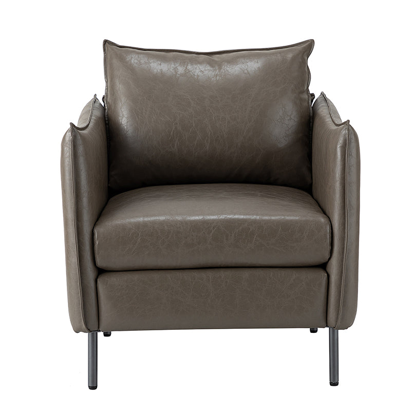 Fauteuil en similicuir à accoudoirs carrés avec coussins amovibles, assise en mousse et ressorts hélicoïdaux et pieds en métal gris fumé | Camel / Marron / Beige / Noir / Gris / Bleu marine | Une place