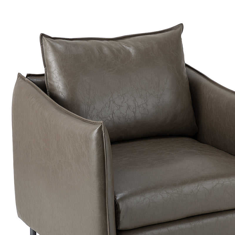 Fauteuil en similicuir à accoudoirs carrés avec coussins amovibles, assise en mousse et ressorts hélicoïdaux et pieds en métal gris fumé | Camel / Marron / Beige / Noir / Gris / Bleu marine | Une place