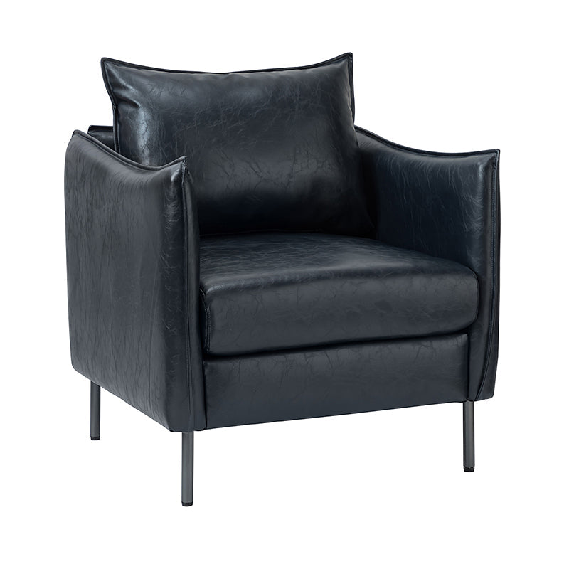 Fauteuil en similicuir à accoudoirs carrés avec coussins amovibles, assise en mousse et ressorts hélicoïdaux et pieds en métal gris fumé | Camel / Marron / Beige / Noir / Gris / Bleu marine | Une place
