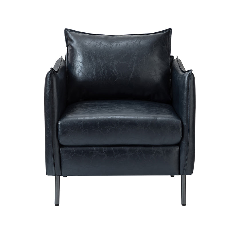 Fauteuil en similicuir à accoudoirs carrés avec coussins amovibles, assise en mousse et ressorts hélicoïdaux et pieds en métal gris fumé | Camel / Marron / Beige / Noir / Gris / Bleu marine | Une place