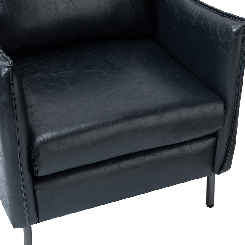 Fauteuil en similicuir à accoudoirs carrés avec coussins amovibles, assise en mousse et ressorts hélicoïdaux et pieds en métal gris fumé | Camel / Marron / Beige / Noir / Gris / Bleu marine | Une place