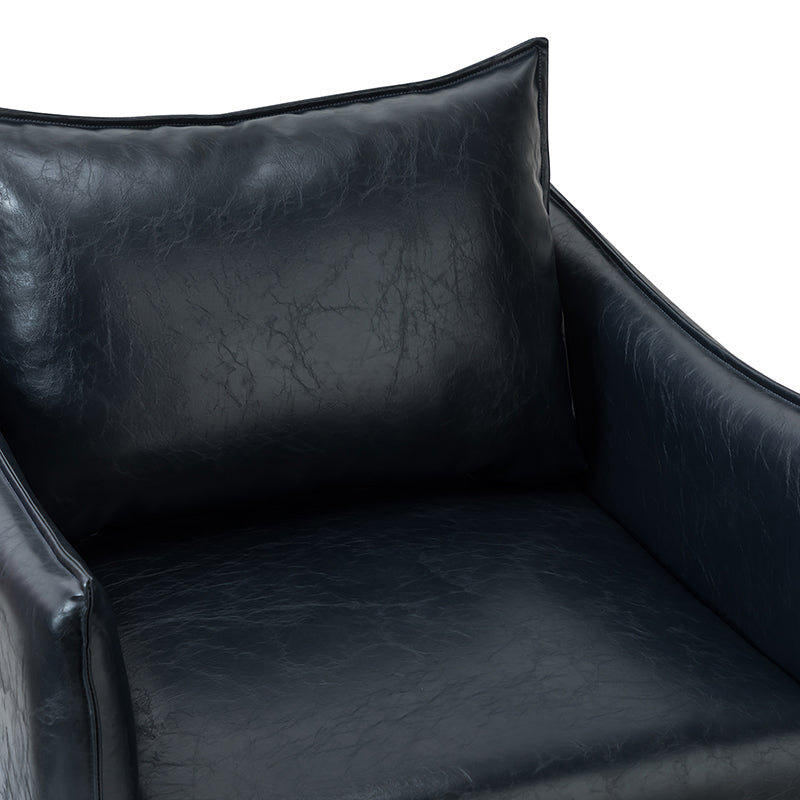 Fauteuil en similicuir à accoudoirs carrés avec coussins amovibles, assise en mousse et ressorts hélicoïdaux et pieds en métal gris fumé | Camel / Marron / Beige / Noir / Gris / Bleu marine | Une place