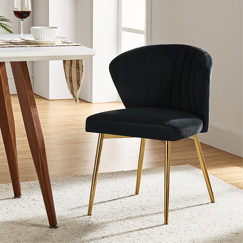Chaise d'appoint capitonnée en velours avec rembourrage en mousse et pieds en métal doré | Jaune / Orange / Bleu sarcelle / Sauge / Rose / Bleu marine / Rouge / Vert / Fuchsia / Ivoire / Noir / Moutarde / Fauve | Siège unique