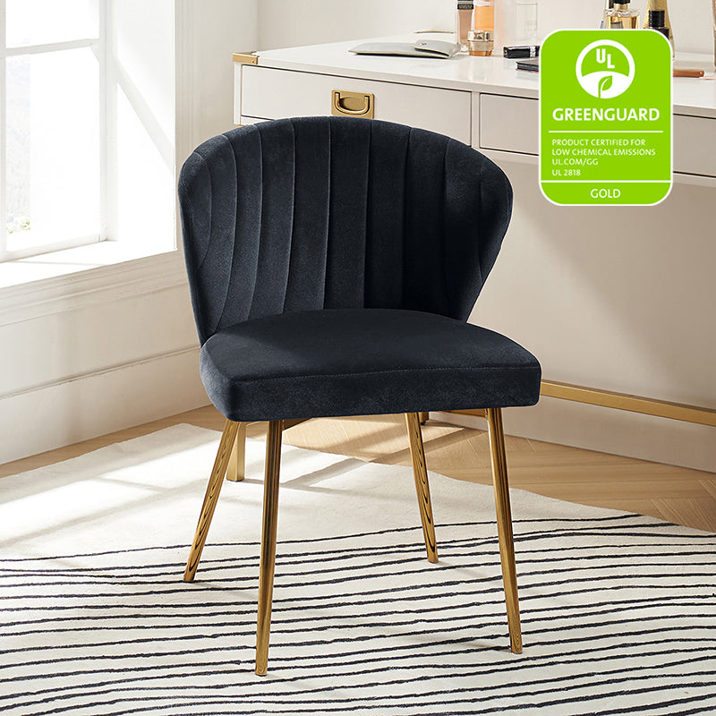 Chaise d'appoint capitonnée en velours avec rembourrage en mousse et pieds en métal doré | Jaune / Orange / Bleu sarcelle / Sauge / Rose / Bleu marine / Rouge / Vert / Fuchsia / Ivoire / Noir / Moutarde / Fauve | Siège unique