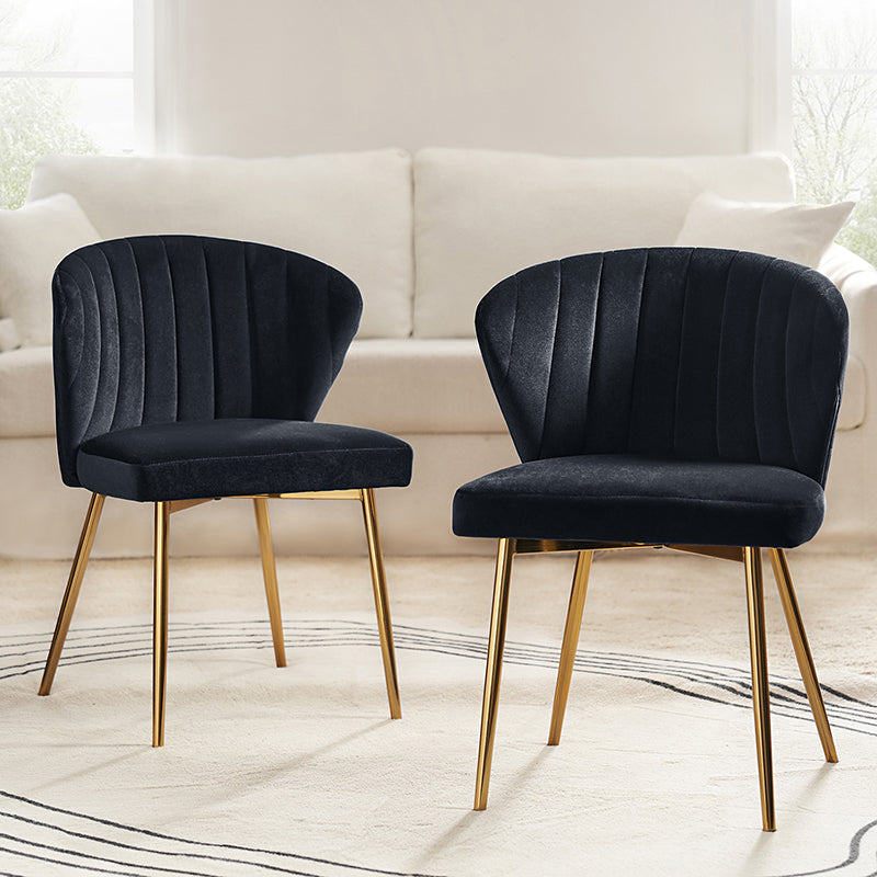 Chaise d'appoint capitonnée en velours avec rembourrage en mousse et pieds en métal doré | Jaune / Orange / Bleu sarcelle / Sauge / Rose / Bleu marine / Rouge / Vert / Fuchsia / Ivoire / Noir / Moutarde / Fauve | Siège unique