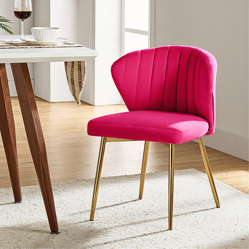 Chaise d'appoint capitonnée en velours avec rembourrage en mousse et pieds en métal doré | Jaune / Orange / Bleu sarcelle / Sauge / Rose / Bleu marine / Rouge / Vert / Fuchsia / Ivoire / Noir / Moutarde / Fauve | Siège unique