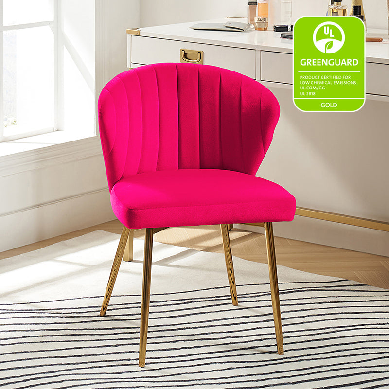 Chaise d'appoint capitonnée en velours avec rembourrage en mousse et pieds en métal doré | Jaune / Orange / Bleu sarcelle / Sauge / Rose / Bleu marine / Rouge / Vert / Fuchsia / Ivoire / Noir / Moutarde / Fauve | Siège unique