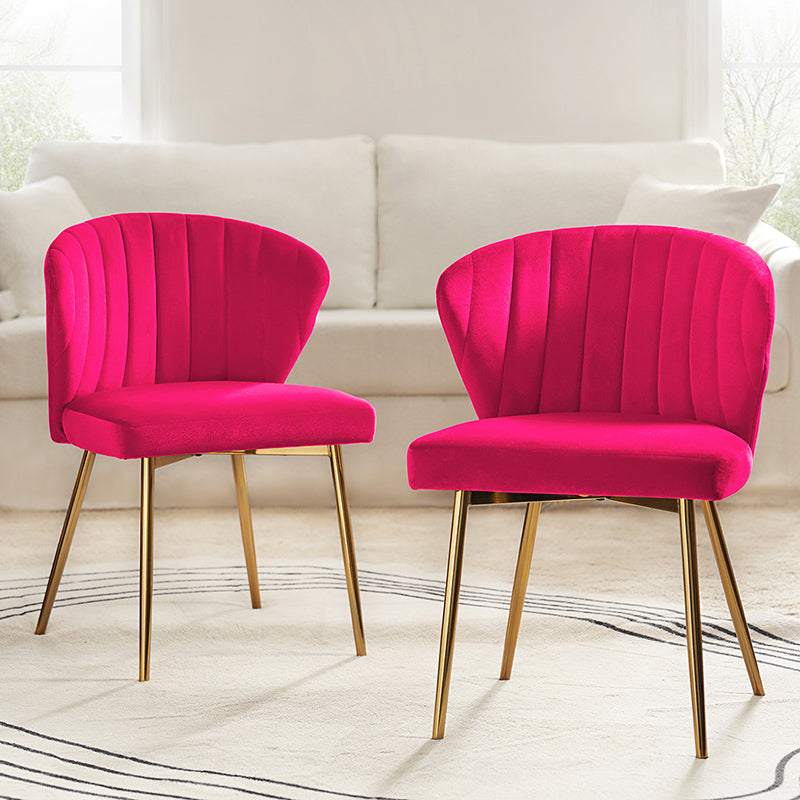 Chaise d'appoint capitonnée en velours avec rembourrage en mousse et pieds en métal doré | Jaune / Orange / Bleu sarcelle / Sauge / Rose / Bleu marine / Rouge / Vert / Fuchsia / Ivoire / Noir / Moutarde / Fauve | Siège unique