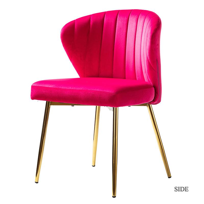 Chaise d'appoint capitonnée en velours avec rembourrage en mousse et pieds en métal doré | Jaune / Orange / Bleu sarcelle / Sauge / Rose / Bleu marine / Rouge / Vert / Fuchsia / Ivoire / Noir / Moutarde / Fauve | Siège unique