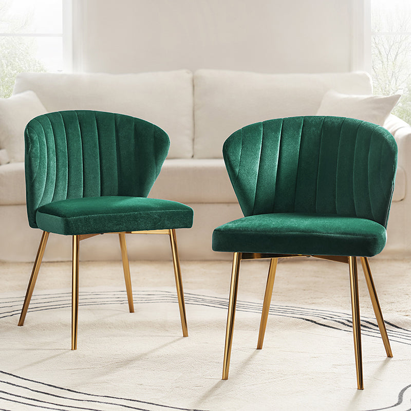 Chaise d'appoint capitonnée en velours avec rembourrage en mousse et pieds en métal doré | Jaune / Orange / Bleu sarcelle / Sauge / Rose / Bleu marine / Rouge / Vert / Fuchsia / Ivoire / Noir / Moutarde / Fauve | Siège unique