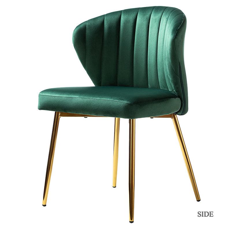 Chaise d'appoint capitonnée en velours avec rembourrage en mousse et pieds en métal doré | Jaune / Orange / Bleu sarcelle / Sauge / Rose / Bleu marine / Rouge / Vert / Fuchsia / Ivoire / Noir / Moutarde / Fauve | Siège unique