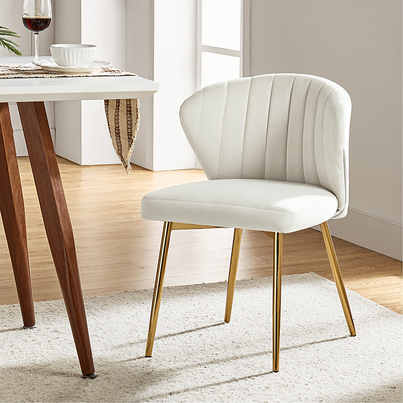 Chaise d'appoint capitonnée en velours avec rembourrage en mousse et pieds en métal doré | Jaune / Orange / Bleu sarcelle / Sauge / Rose / Bleu marine / Rouge / Vert / Fuchsia / Ivoire / Noir / Moutarde / Fauve | Siège unique